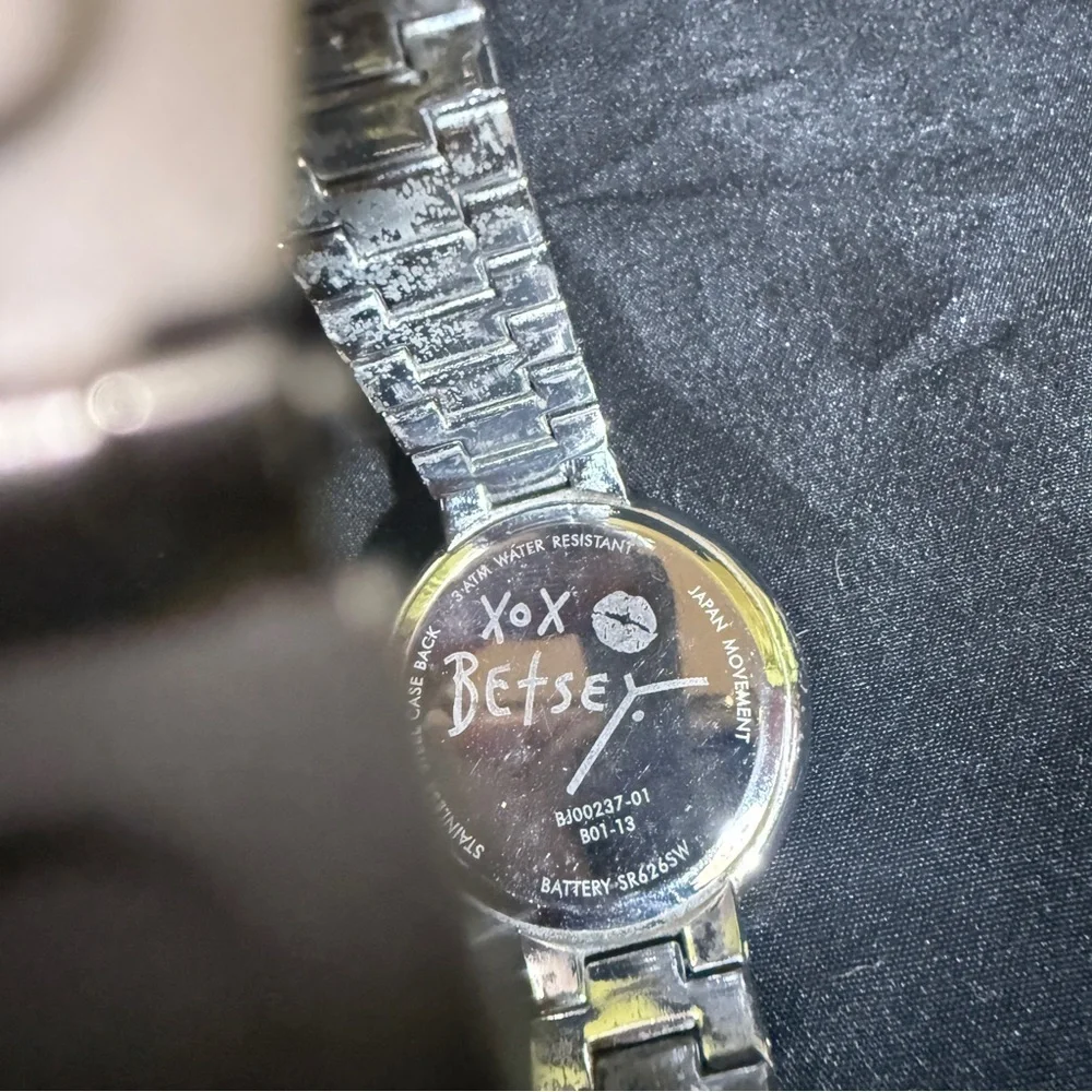Betsey Johnson Silver Watch with Pink Heart second hand